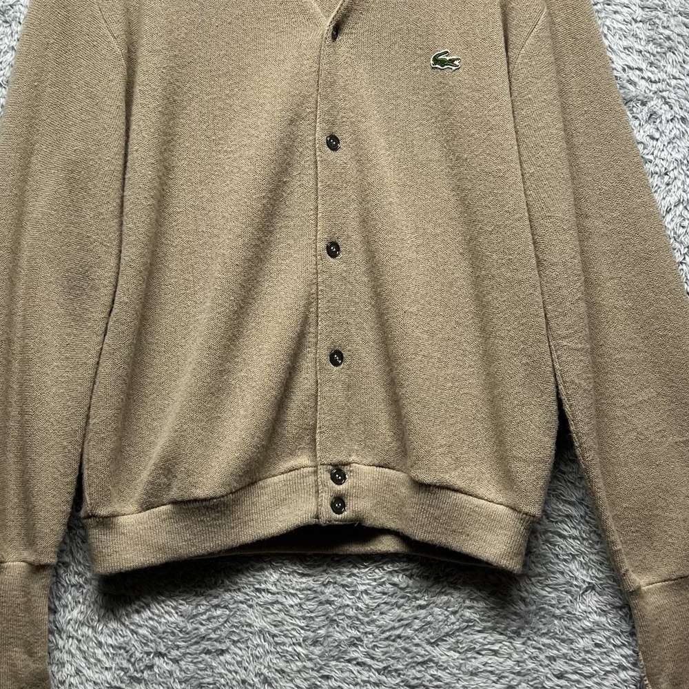Izod Lacoste Cardigan Mens XL Beige Button Up 70s 80s Teacher Preppy Vintage - Picture 3 of 9